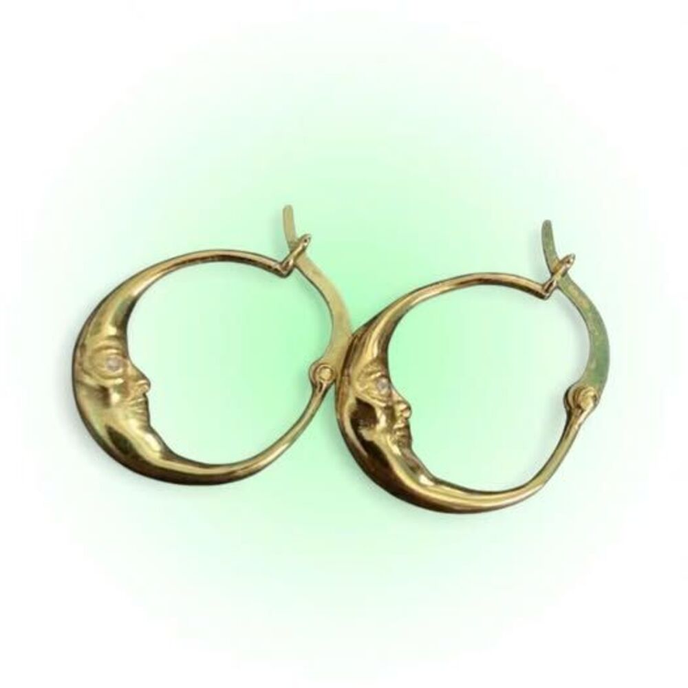 whimsical crescent moon hoop earrings, gold plated